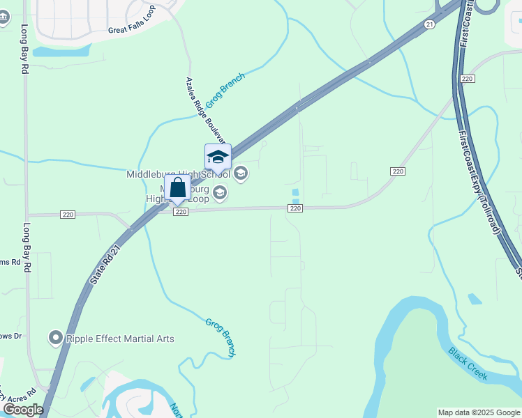 map of restaurants, bars, coffee shops, grocery stores, and more near 3733 County Road 220 in Middleburg