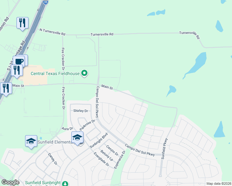 map of restaurants, bars, coffee shops, grocery stores, and more near 273 Satsuma Drive in Buda