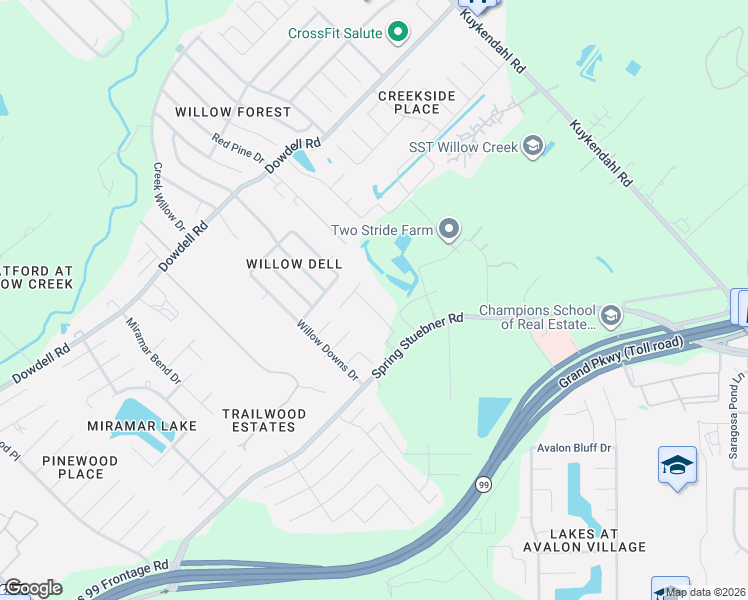 map of restaurants, bars, coffee shops, grocery stores, and more near 22814 Lain Road in Spring