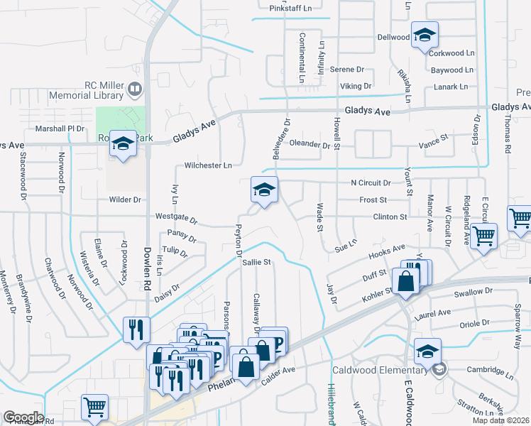 map of restaurants, bars, coffee shops, grocery stores, and more near 5880 Wynden Way in Beaumont