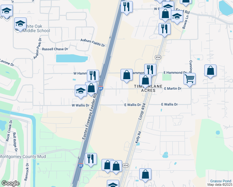 map of restaurants, bars, coffee shops, grocery stores, and more near in Timberlane Acres