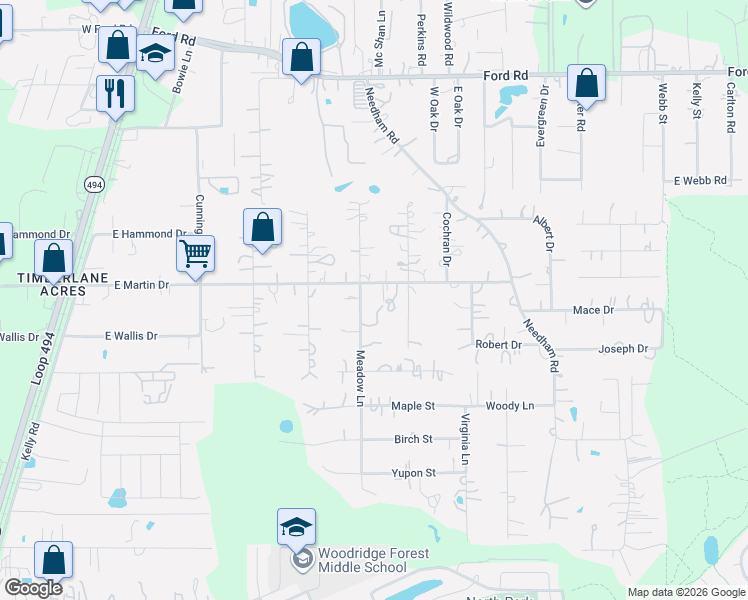 map of restaurants, bars, coffee shops, grocery stores, and more near 22855 East Martin Drive in Porter