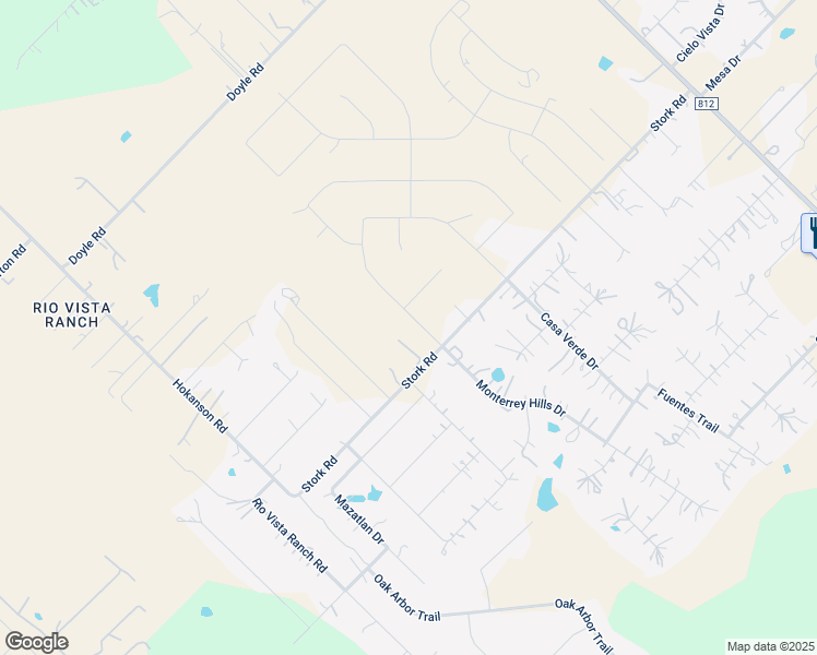 map of restaurants, bars, coffee shops, grocery stores, and more near 282 Stork Road in Del Valle