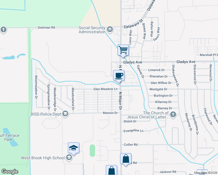 map of restaurants, bars, coffee shops, grocery stores, and more near 8560 Glen Meadow Lane in Beaumont