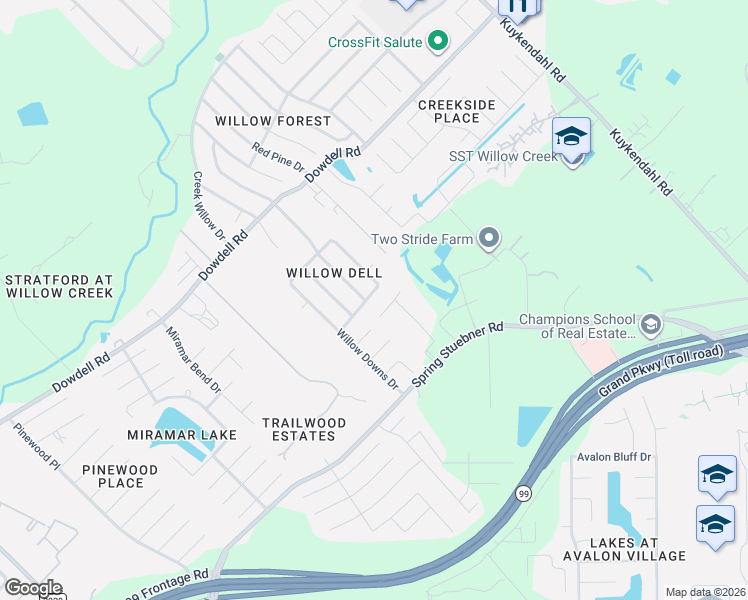 map of restaurants, bars, coffee shops, grocery stores, and more near 21914 Holly Branch Drive in Tomball