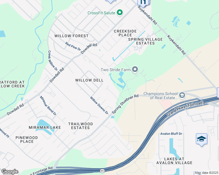 map of restaurants, bars, coffee shops, grocery stores, and more near 8703 Willow Grove Drive in Tomball