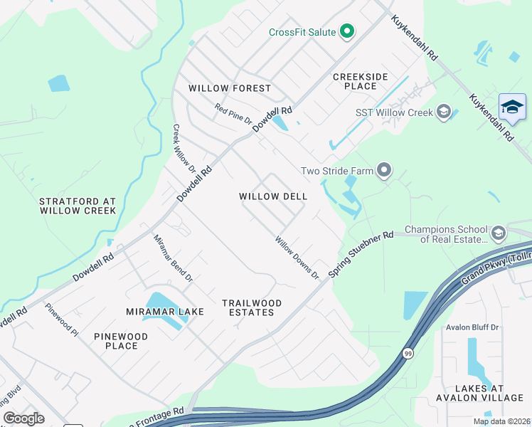 map of restaurants, bars, coffee shops, grocery stores, and more near 22006 Willow Shade Lane in Tomball