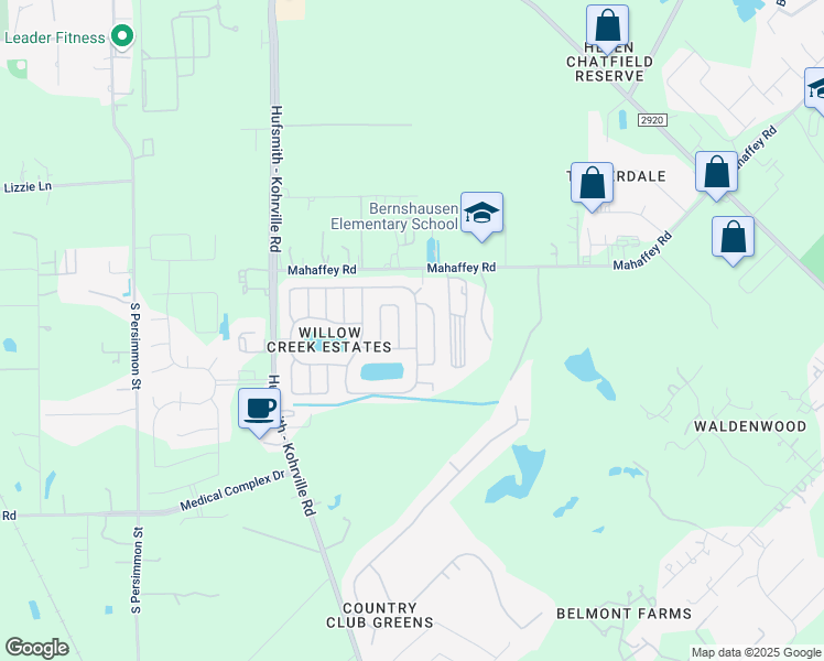 map of restaurants, bars, coffee shops, grocery stores, and more near 22314 Emerald Point Lane in Tomball
