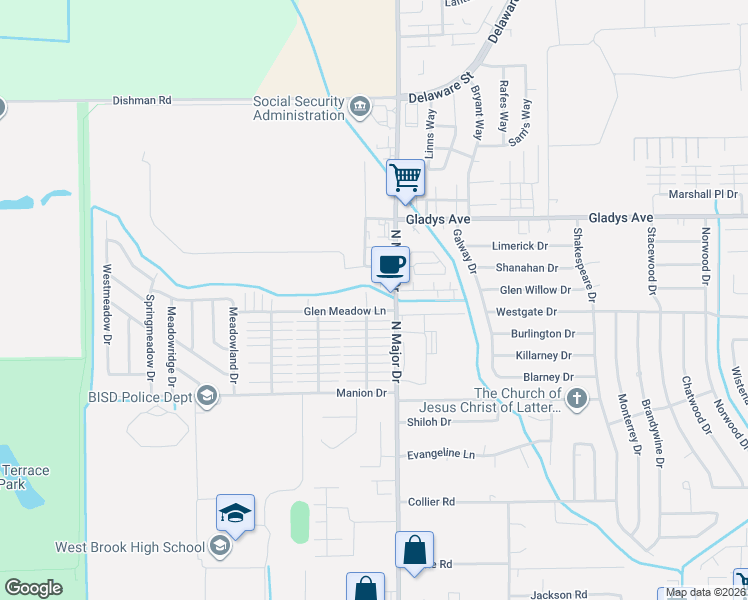map of restaurants, bars, coffee shops, grocery stores, and more near 8560 Glen Meadow Lane in Beaumont