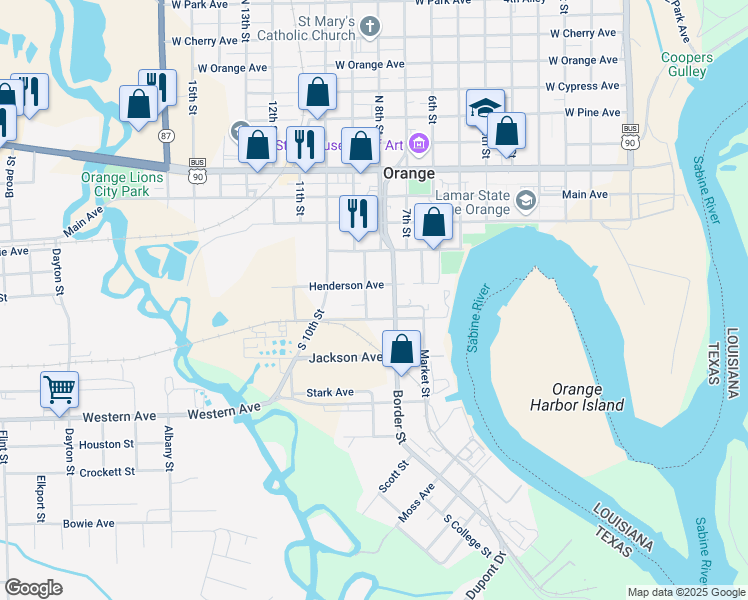 map of restaurants, bars, coffee shops, grocery stores, and more near 807 Henderson Avenue in Orange