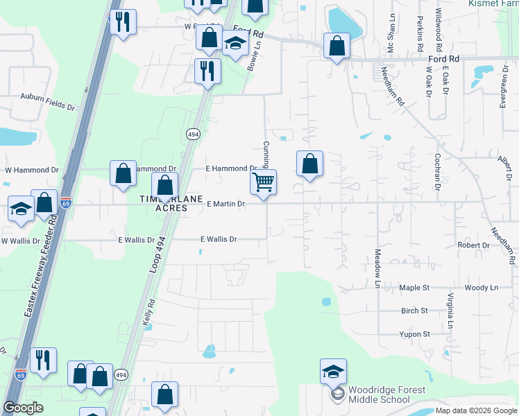map of restaurants, bars, coffee shops, grocery stores, and more near 1919 East Martin Drive in Montgomery County