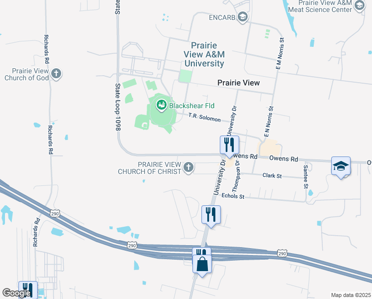 map of restaurants, bars, coffee shops, grocery stores, and more near in Prairie View