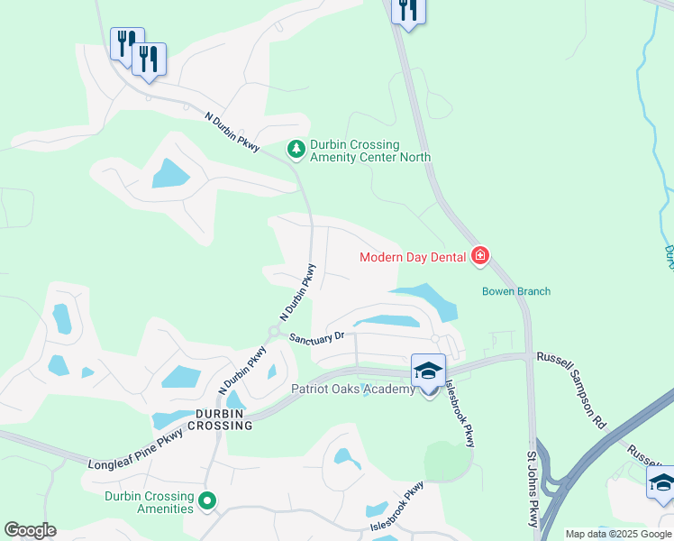 map of restaurants, bars, coffee shops, grocery stores, and more near 109 Pineta Way in Saint Johns