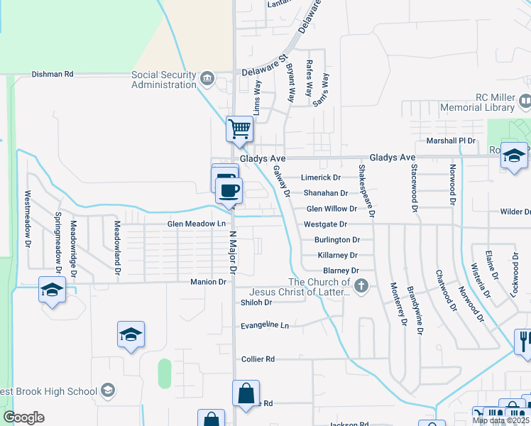 map of restaurants, bars, coffee shops, grocery stores, and more near 1212 North Major Drive in Beaumont