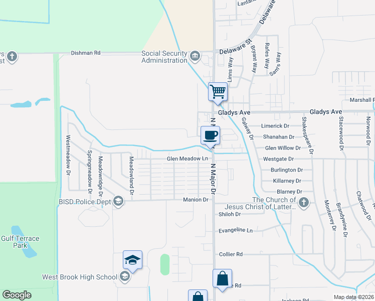 map of restaurants, bars, coffee shops, grocery stores, and more near 8804 Glen Meadow Lane in Beaumont