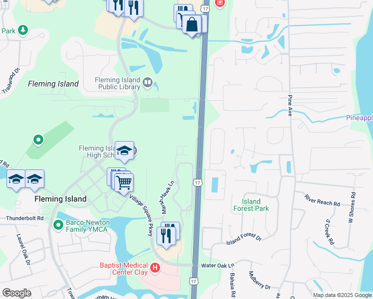 map of restaurants, bars, coffee shops, grocery stores, and more near 308 Marsh Hawk Lane in Fleming Island