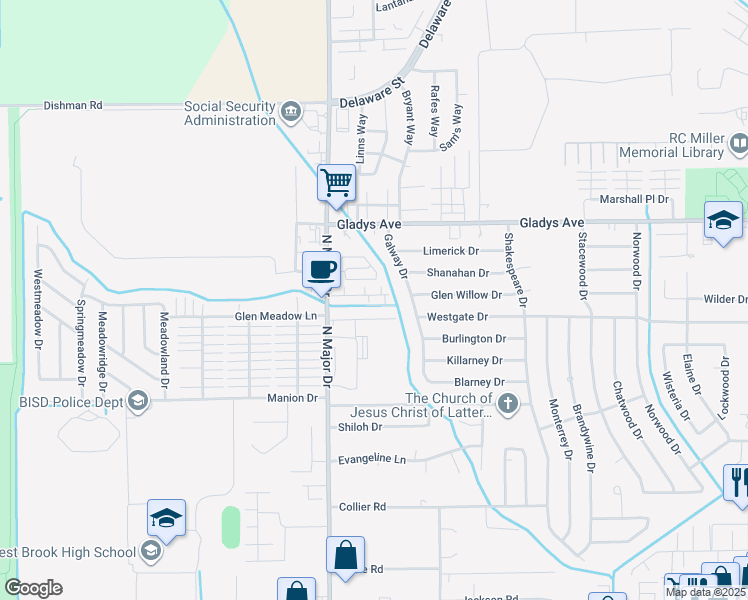 map of restaurants, bars, coffee shops, grocery stores, and more near 1212 North Major Drive in Beaumont