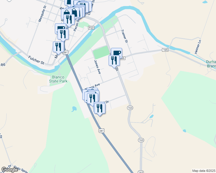 map of restaurants, bars, coffee shops, grocery stores, and more near 360A Blanco Avenue in Blanco