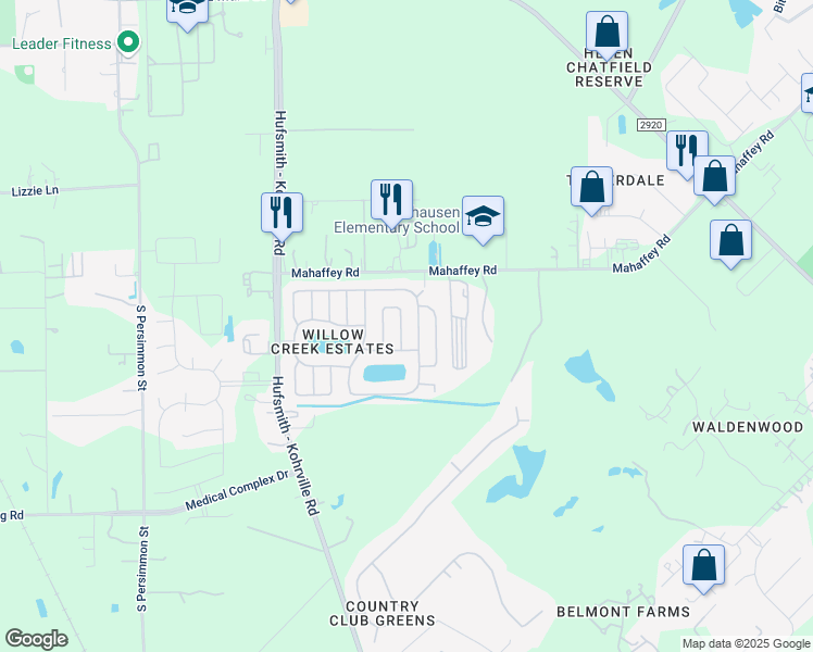 map of restaurants, bars, coffee shops, grocery stores, and more near 22314 Emerald Point Lane in Tomball