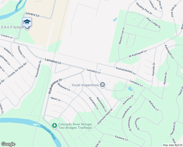 map of restaurants, bars, coffee shops, grocery stores, and more near 106 Puu Waa Waa Lane in Bastrop