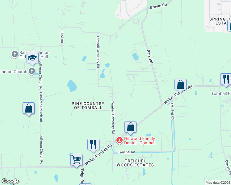 map of restaurants, bars, coffee shops, grocery stores, and more near 22318 Tomball Cemetery Road in Tomball