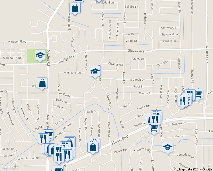 map of restaurants, bars, coffee shops, grocery stores, and more near 5940 Rankin Drive in Beaumont