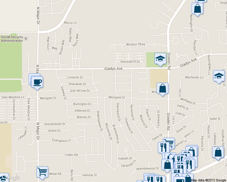 map of restaurants, bars, coffee shops, grocery stores, and more near 1245 Stacewood Drive in Beaumont
