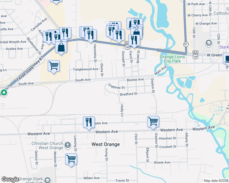 map of restaurants, bars, coffee shops, grocery stores, and more near 2414 Bradford Street in West Orange