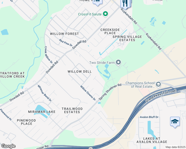 map of restaurants, bars, coffee shops, grocery stores, and more near 8703 Willow Grove Dr in Tomball