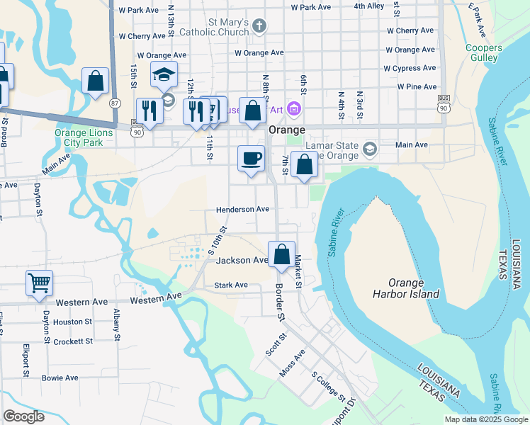 map of restaurants, bars, coffee shops, grocery stores, and more near 807 Henderson Avenue in Orange