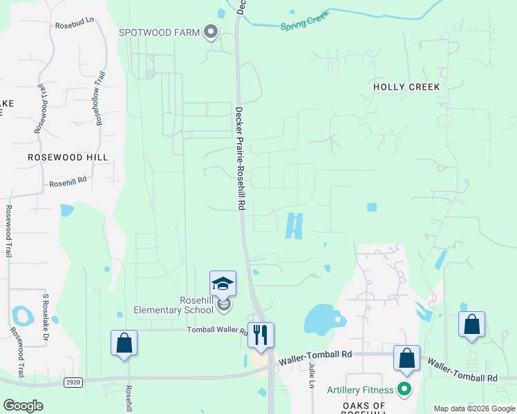 map of restaurants, bars, coffee shops, grocery stores, and more near 22290-22392 Decker Prairie-Rosehill Road in Tomball