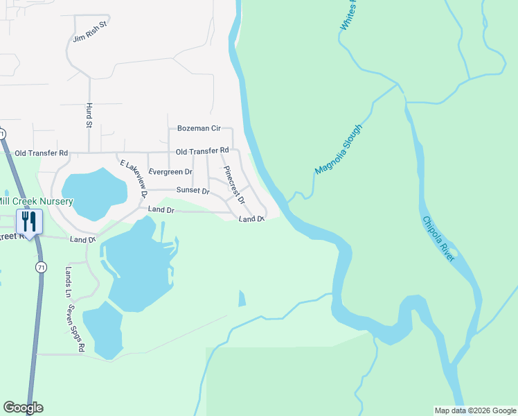map of restaurants, bars, coffee shops, grocery stores, and more near 380 Pinecrest Drive in Wewahitchka