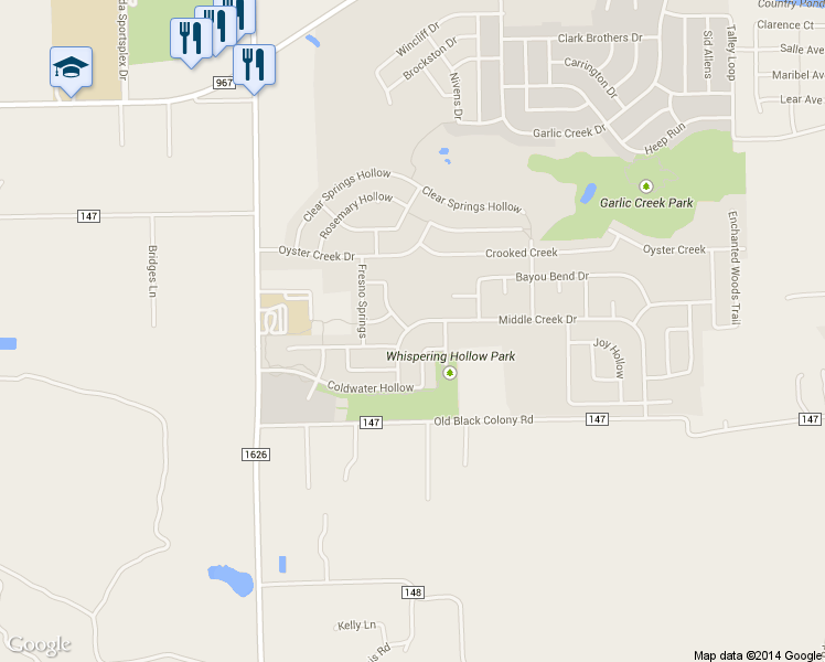 map of restaurants, bars, coffee shops, grocery stores, and more near 230 Middle Creek Drive in Buda