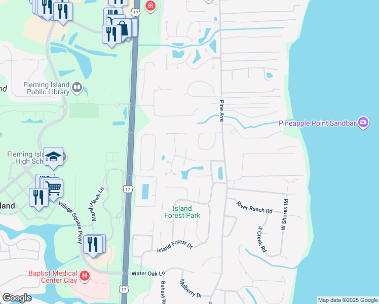 map of restaurants, bars, coffee shops, grocery stores, and more near 5943 Early Harvest Court in Orange Park