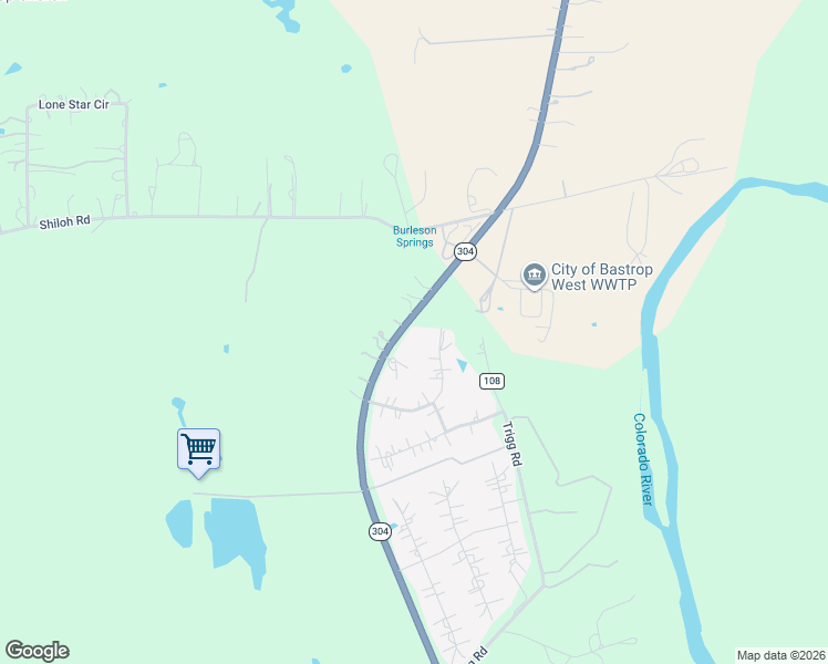 map of restaurants, bars, coffee shops, grocery stores, and more near 427 Texas 304 in Bastrop