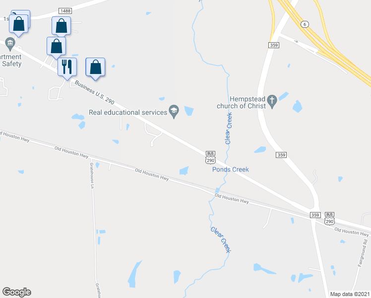 map of restaurants, bars, coffee shops, grocery stores, and more near 48485 Business U.S. 290 in Hempstead