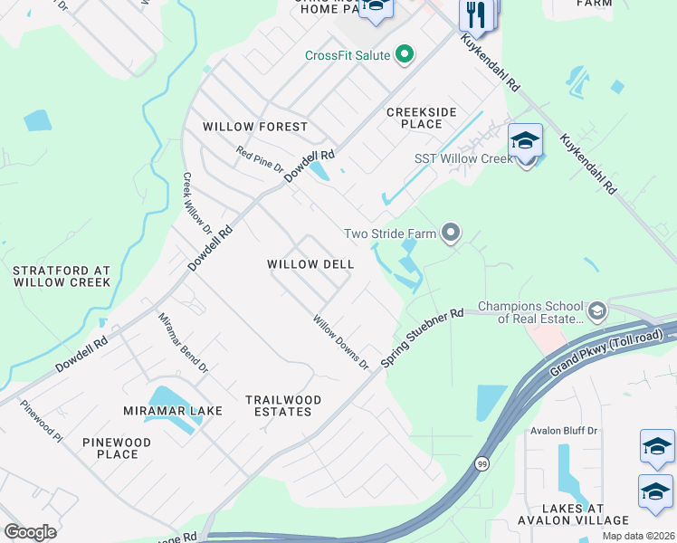 map of restaurants, bars, coffee shops, grocery stores, and more near 21914 Holly Branch Drive in Tomball