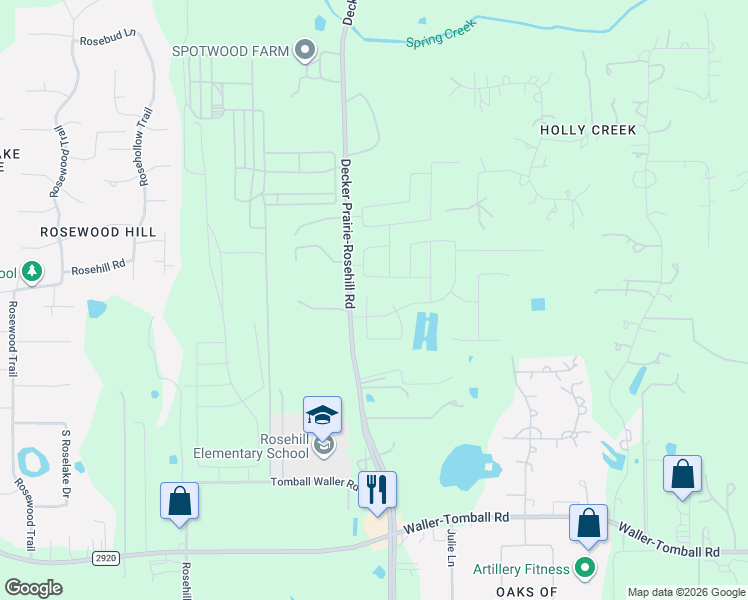 map of restaurants, bars, coffee shops, grocery stores, and more near 22290-22392 Decker Prairie-Rosehill Road in Tomball