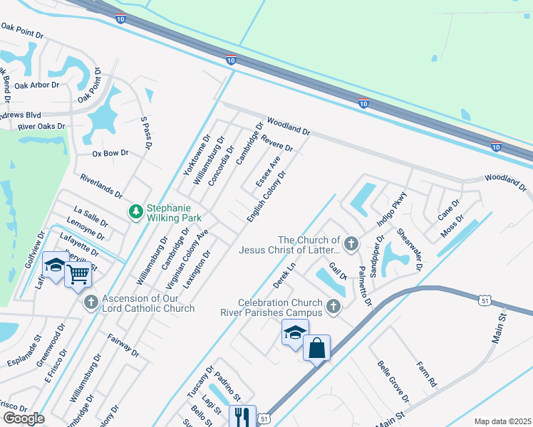 map of restaurants, bars, coffee shops, grocery stores, and more near in LaPlace