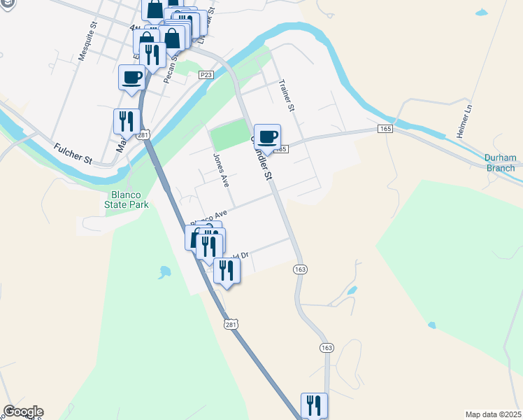 map of restaurants, bars, coffee shops, grocery stores, and more near 360a Blanco Avenue in Blanco