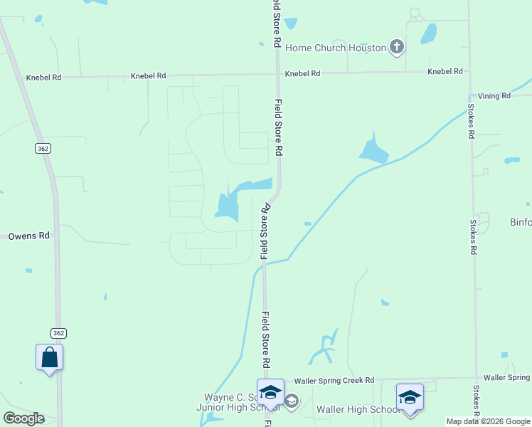 map of restaurants, bars, coffee shops, grocery stores, and more near 21530 Field Store Road in Waller