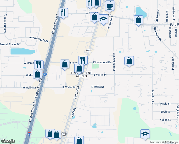 map of restaurants, bars, coffee shops, grocery stores, and more near 22125 East Martin Drive in Porter