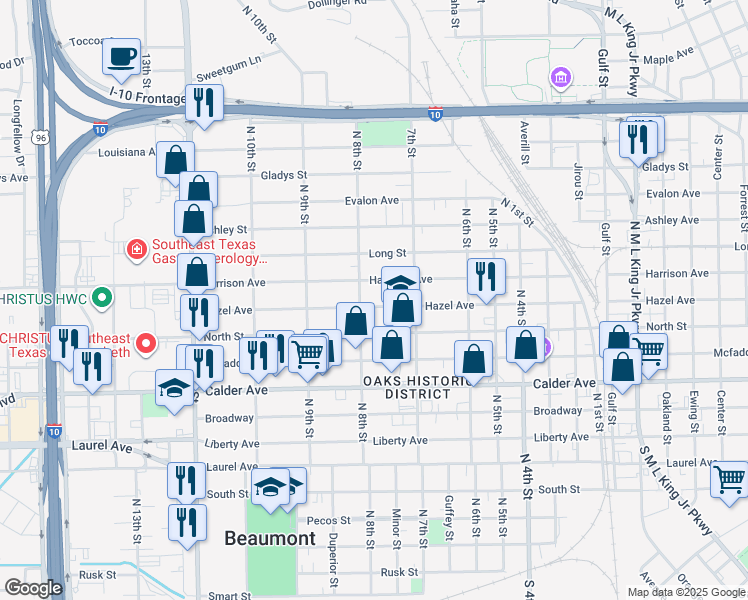 map of restaurants, bars, coffee shops, grocery stores, and more near 2372 Hazel Avenue in Beaumont