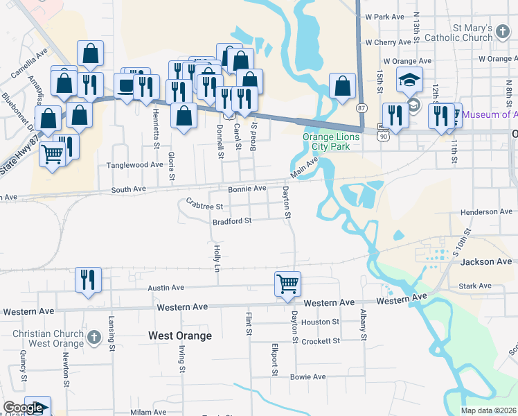 map of restaurants, bars, coffee shops, grocery stores, and more near 2102 Bradford Street in West Orange