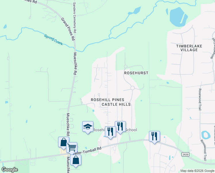 map of restaurants, bars, coffee shops, grocery stores, and more near 22330 Main Boulevard in Tomball