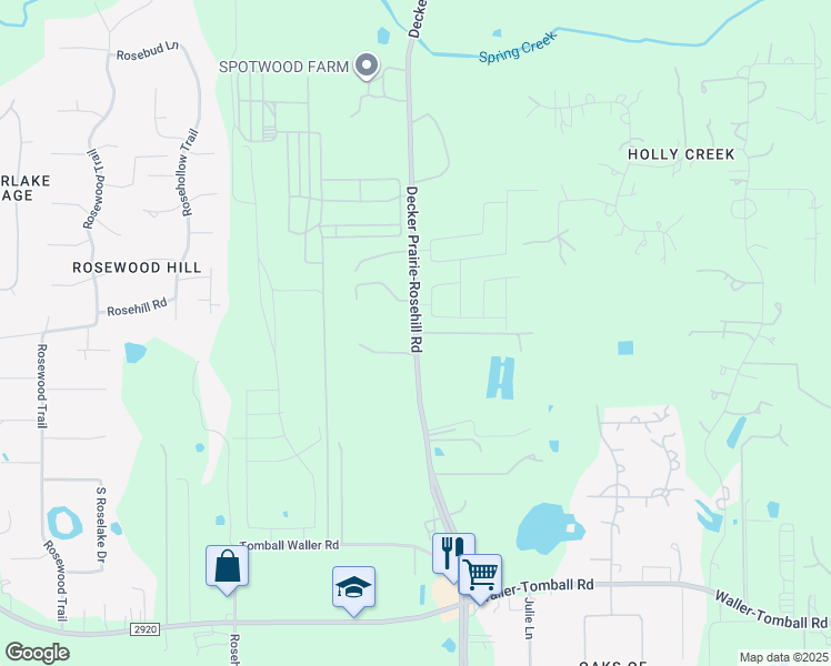 map of restaurants, bars, coffee shops, grocery stores, and more near Decker Prairie-Rosehill Road in Tomball