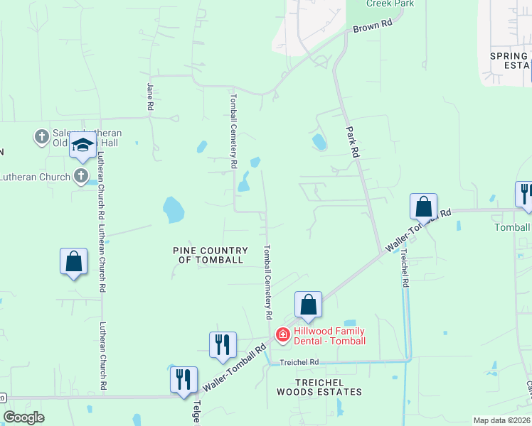 map of restaurants, bars, coffee shops, grocery stores, and more near 22318 Tomball Cemetery Road in Tomball
