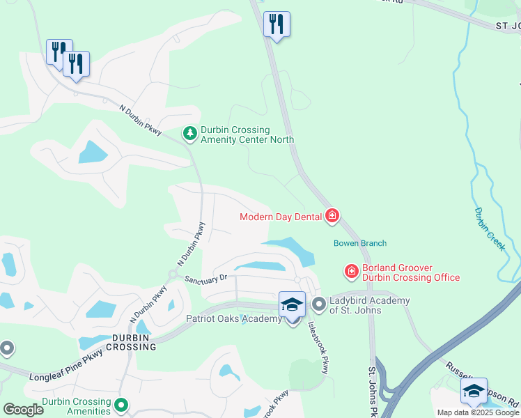 map of restaurants, bars, coffee shops, grocery stores, and more near 167 Wellwood Avenue in Saint Johns