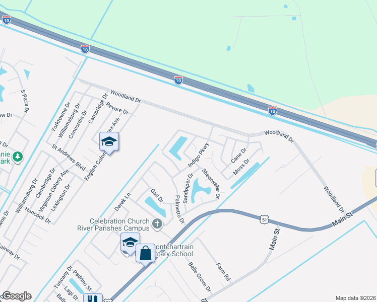 map of restaurants, bars, coffee shops, grocery stores, and more near 11 Sonora Court in LaPlace