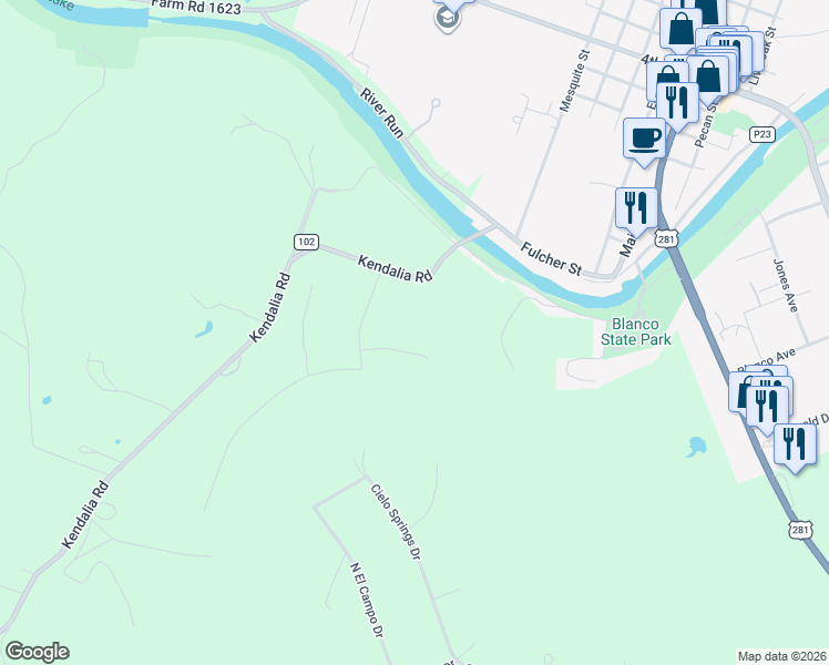 map of restaurants, bars, coffee shops, grocery stores, and more near 103 Rio Grande Drive in Blanco